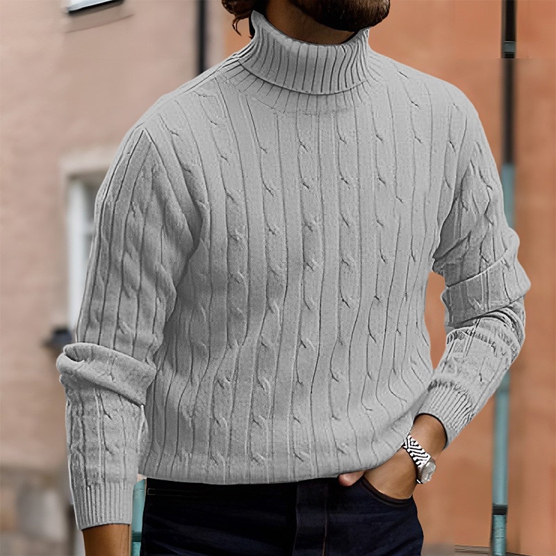 Herre Turtleneck genser Genser Riflet Kabel Strikke Strikket عادي Rullekrage Hold Varm Moderne Moderne Dagligdagstøy Ut på byen Klær Høst vinter Svart Hvit M L XL 2025 - $14.99 –P6