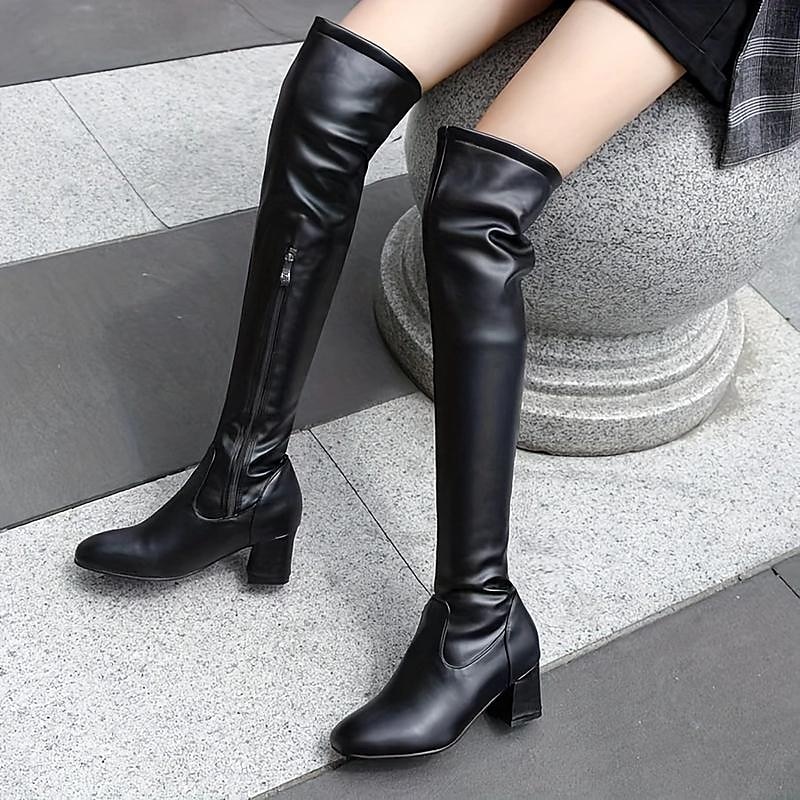 Women's White Over-the-Knee Boots with Zipper, Modern Chic Style for Fall and Winter Casual Outings 2025 - $59.99 –P5