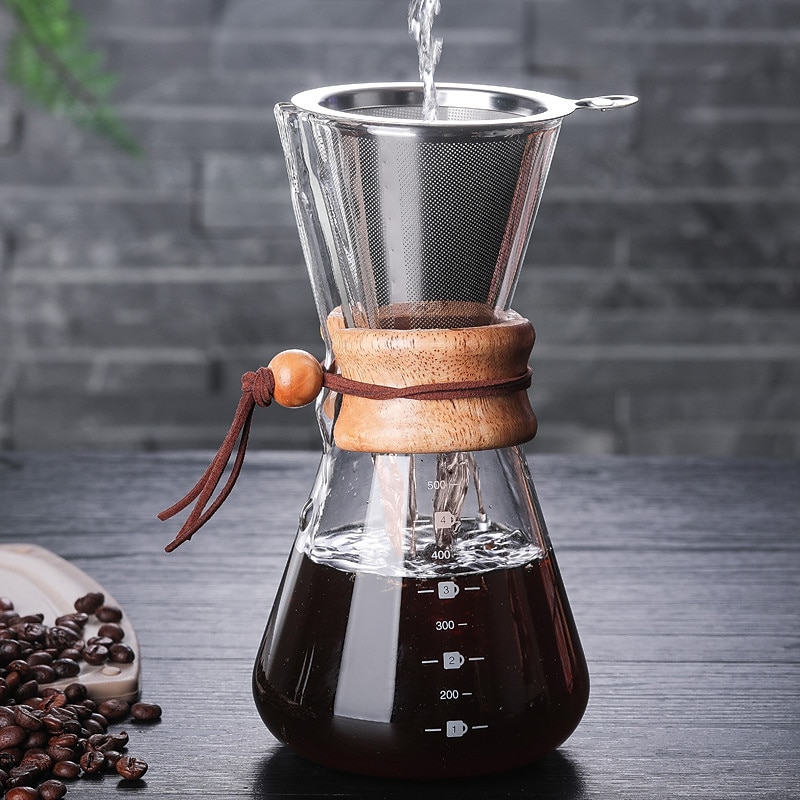 1pc Pour Over Coffee Maker, Stainless Steel Permanent Filter Manual Coffee  Dripper With Real Wood Sleeve, Portable Coffee Makers
