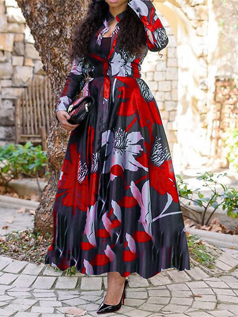 Femme robe longue Robe casual Robe Évasée Robe imprimée Mode Vêtement de rue Mature Extérieur Vacances du quotidien Standard Floral manche longue Col fendu Rouge Violet Vert Bleu de minuit Automne de 2025 ? $32.99 –P2
