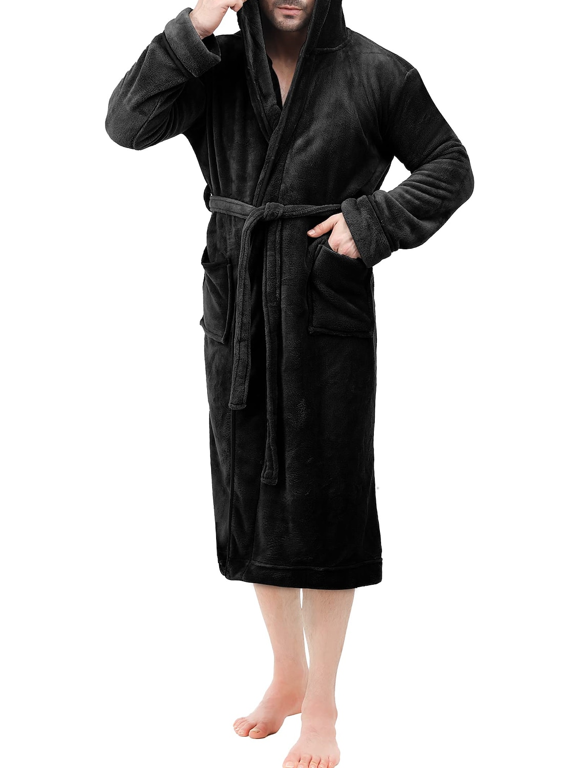 Herren Schlafanzug Morgenmantel Bademantel 1 pcs Glatt Stilvoll Brautkleider schlicht Komfort Heim Täglich Bett Vlies Komfort Warm Kapuzenpullover Langarm Tasche Herbst Winter Schwarz Dunkelblau 2026 - $25.99 –P6