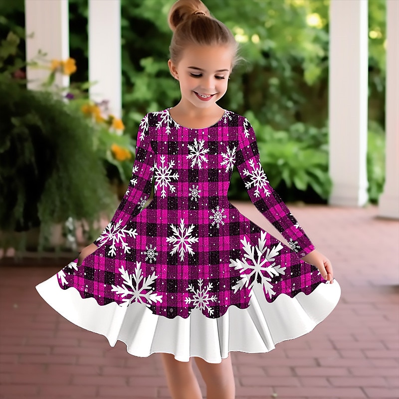 Mädchen' 3D Plaid Schneeflocke Kleid Langarm 3D-Druck Herbst Winter Urlaub Sport & Natur Täglich Kuschelig Brautkleider schlicht Schön kinderkleidung 3-12 Jahre Casual kleid A Linie Kleid Übers Knie 2026 - $19.99 –P2