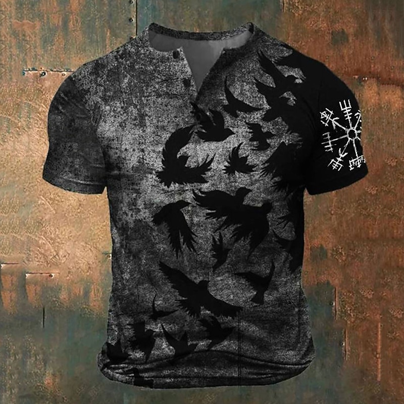 Per uomo Grafico Animale Vichingo Maglietta Maglia Henley Manica Corta Stampa 3D Moda Classico Retrò Vintage Sport all'Aperto Ferie Uscire Primavera & Estate Blu Marrone Verde Grigio Henley Maglietta del 2026 a $22.99 –P4