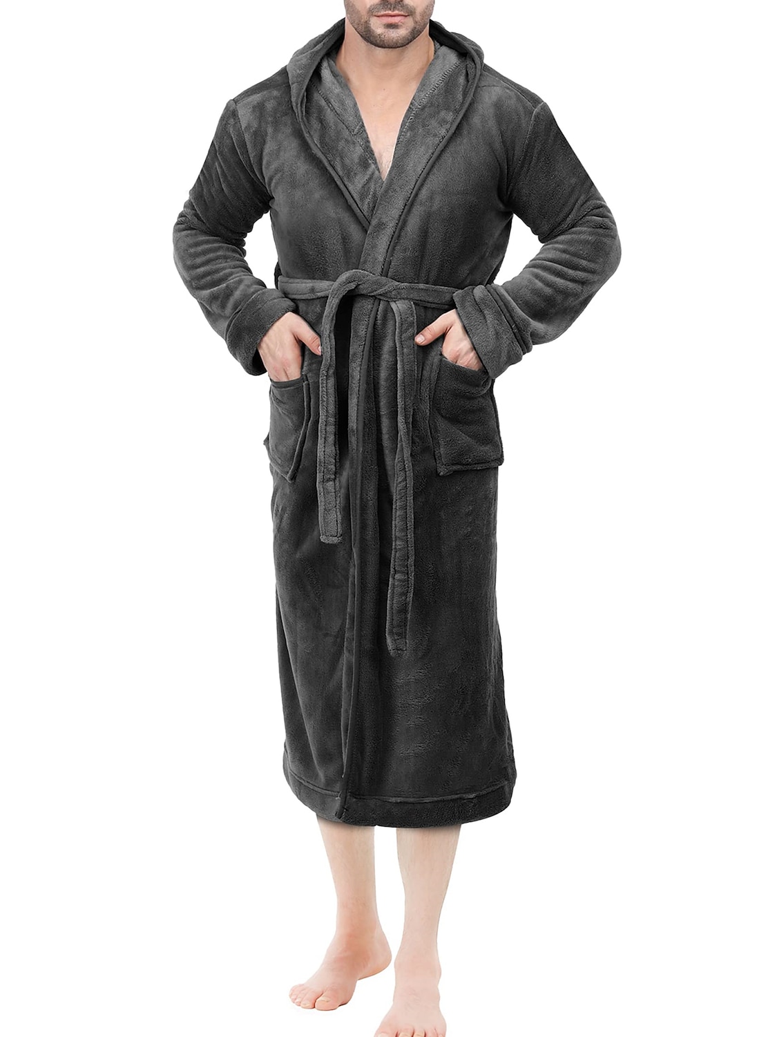 Herren Schlafanzug Morgenmantel Bademantel 1 pcs Glatt Stilvoll Brautkleider schlicht Komfort Heim Täglich Bett Vlies Komfort Warm Kapuzenpullover Langarm Tasche Herbst Winter Schwarz Dunkelblau 2026 - $25.99 –P13