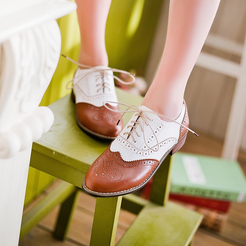 pantofi oxford clasici brogue de damă – pantofi maro din piele artificială cu vârful aripii cu șireturi pentru ținute casual și formale de inspirație vintage 2025 - $42.99 –P17