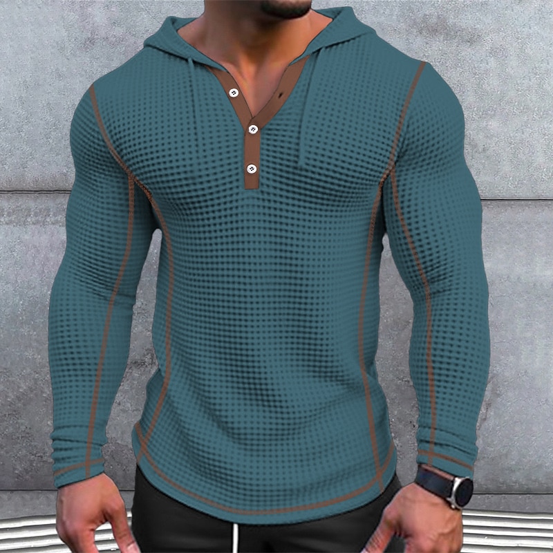 Férfi Póló Gofri Henley ing Henley ing Tee Top Hosszú ujj Henley Tavasz & Ősz Sima Divat Dizájn Alap Kollázs Kapucni Vakáció Utca Alkalmi Fekete Fehér Tengerészkék Férfi felső póló 2025 - $23.99 –P12