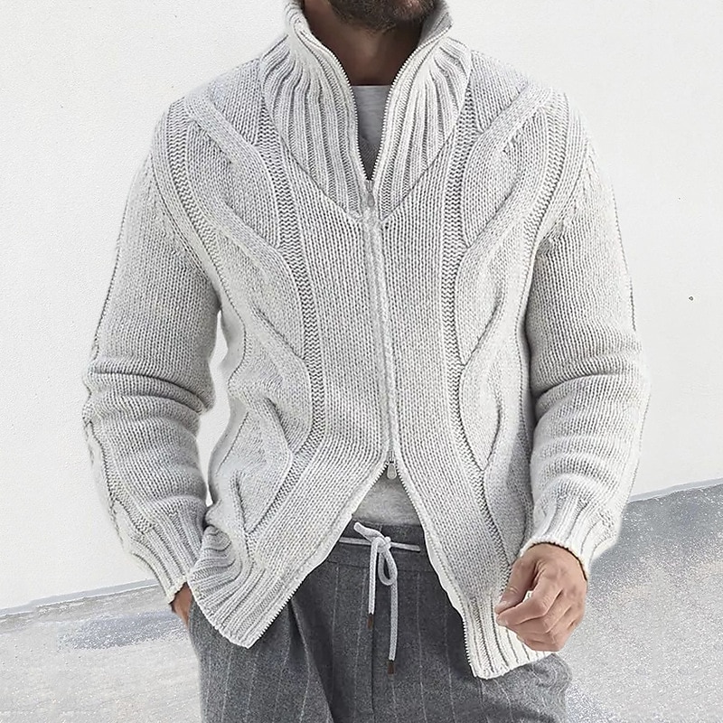 heren vest trui ritssluiting trui grof vest kabel normaal gebreid effen opstaande kraag opwarmingen modern eigentijds casual dagelijkse kleding kleding herfst winter zwart wit m l xl 2025 - $37.99 –P1