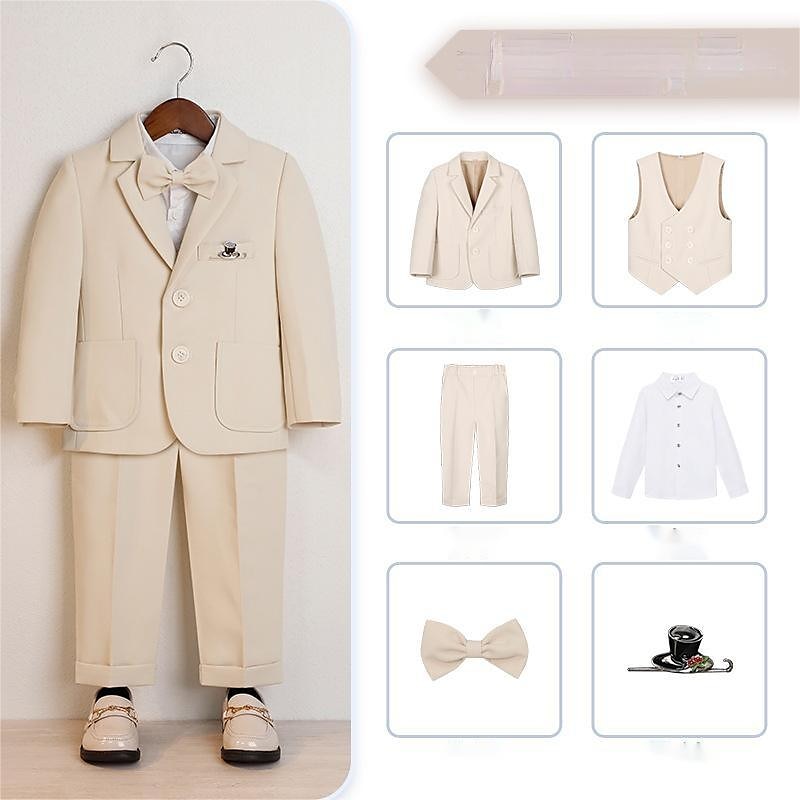 6 deler Barn Gutt Dress og blazer Antrekk Helfarge Langermet Knapp Sett Formell Kul Høst Vinter 7-13 år Grå 5-delt sett (jakke + vest + bukse + sløyfe + Blått 6-delt sett (skjorte + jakke + vest 2025 - $95.99 –P7