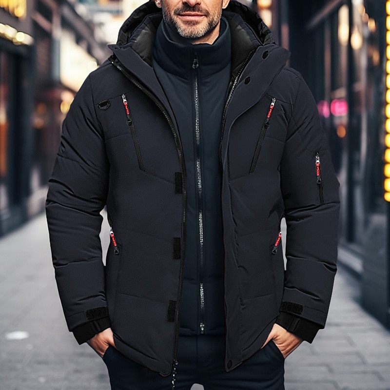 Men's Winter Coat Winter Jacket Puffer Jacket Zipper Pocket Polyster Pocket Outdoor Date Casual Daily Regular Fashion Casual Thermal Warm Windproof Winter Plain Black Blue Orange Army Green Puffer 2025 - $89.99 –P7