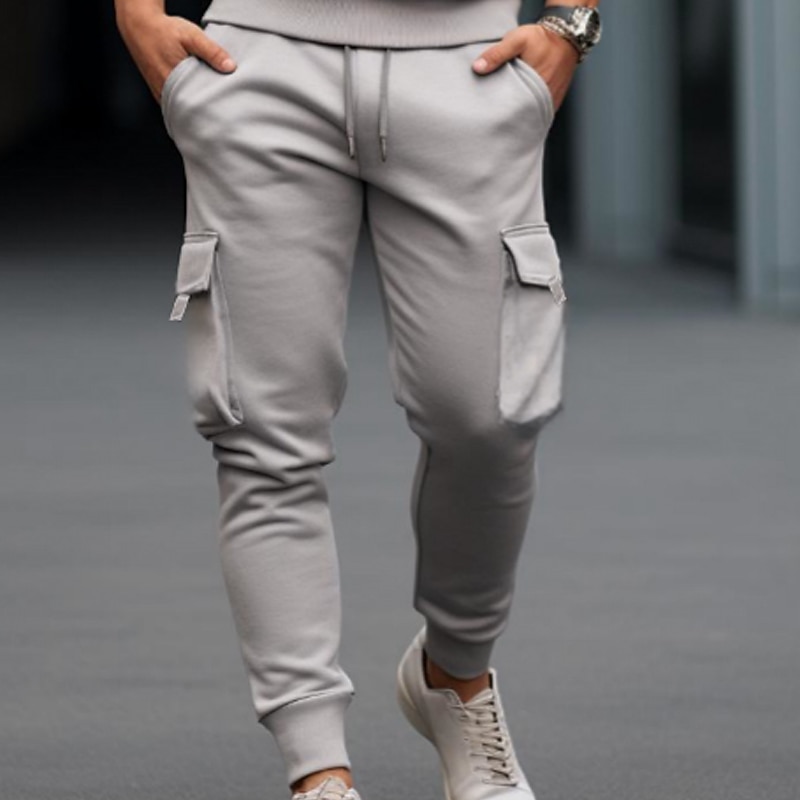 Men's Sweatpants Trousers Cargo Sweatpants Drawstring Elastic Waist Elastic Cuff Plain Comfort Breathable Casual Daily Holiday Sports Fashion Red Royal Blue 2025 - $20.99 –P2