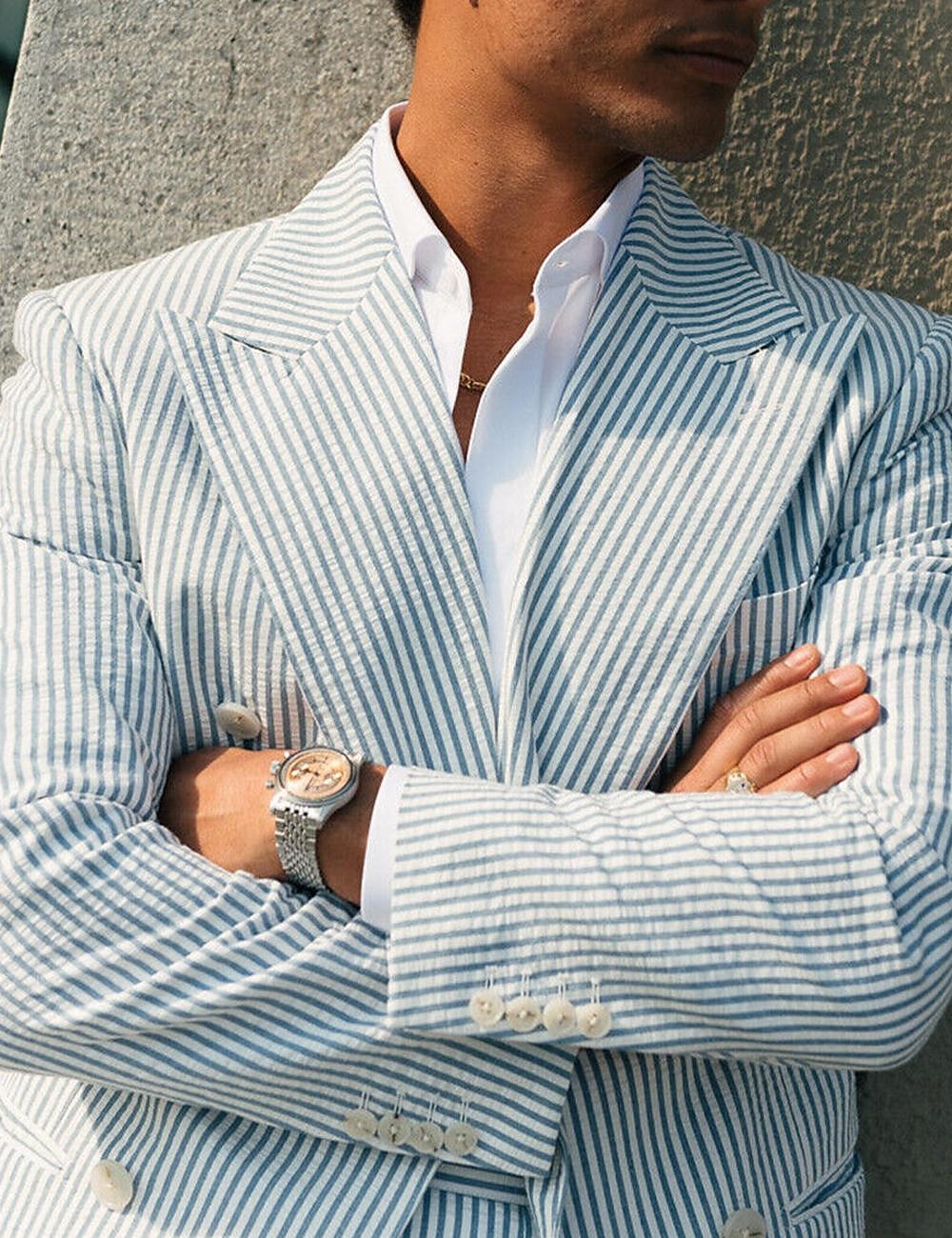 Costumes de mariage pour hommes en seersucker d'été vert pomme champagne coloré uni coupe standard 2 pièces simple boutonnage deux boutons de 2025 ? $115.99 –P7