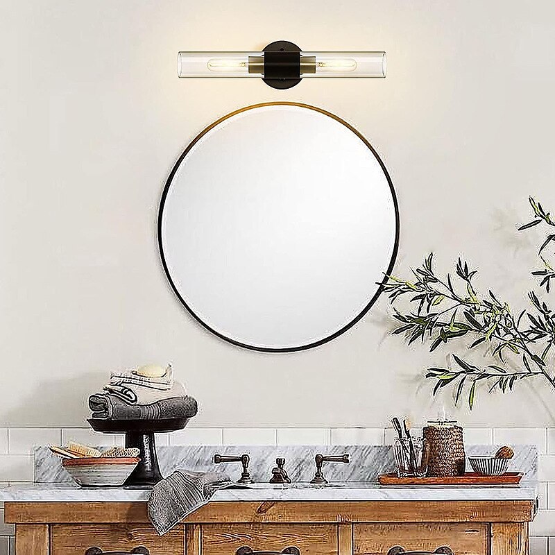 Aplique de pared LED, lámpara de pared negra de estilo nórdico con pantalla de tambor de vidrio metálico, iluminación de pared, lámpara de lectura, para mesita de noche, dormitorio 110-240v 2025 - $116.99 –P5