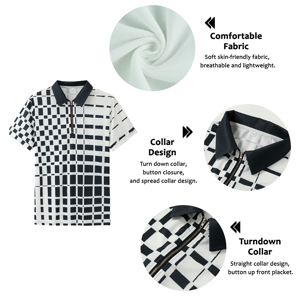 Men's Geometric Zip Polo Shirts Golf Shirt Short Sleeve Polo Shirts Collared Shirts Business Casual WorkWear Formal Wear Festival Wear 3D Print Quarter Zip Polo Lake blue White Red 2025 - $22.99 –P1