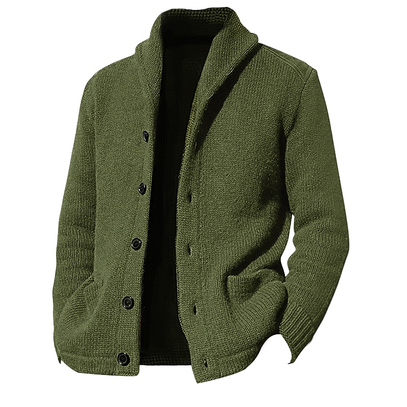 Herren Strickjacke Kurzer Pullover Strickpullover Gerippt Stricken Standard Knopf hoch Glatt Schalrevers Warm-Ups Moderne zeitgenössische Casual Freizeitskleidung Bekleidung Herbst Winter Schwarz Blau 2025 - $41.99 –P3