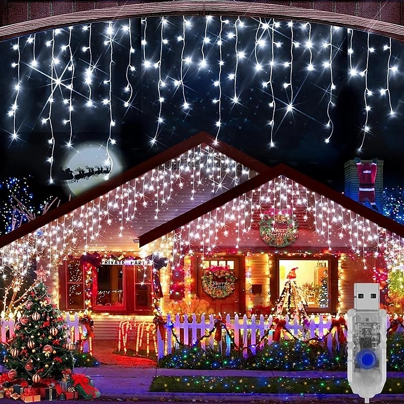4m Fâșii de Iluminat Lumini de țurțuri de Crăciun 96 LED-uri Alb Cald Alb Rece Albastru Lumini de sărbători Fereastra / Cortina / Icicle Lights Nuntă Glob de Craciun Alimentat USB 2025 - $13.99 –P2