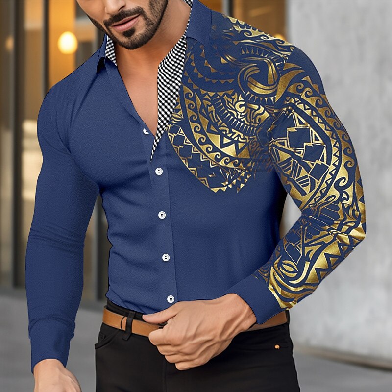 Men's Long Sleeve Flame Brown Button Down Shirt – Casual Soft Polyester, Sizes M-2XL