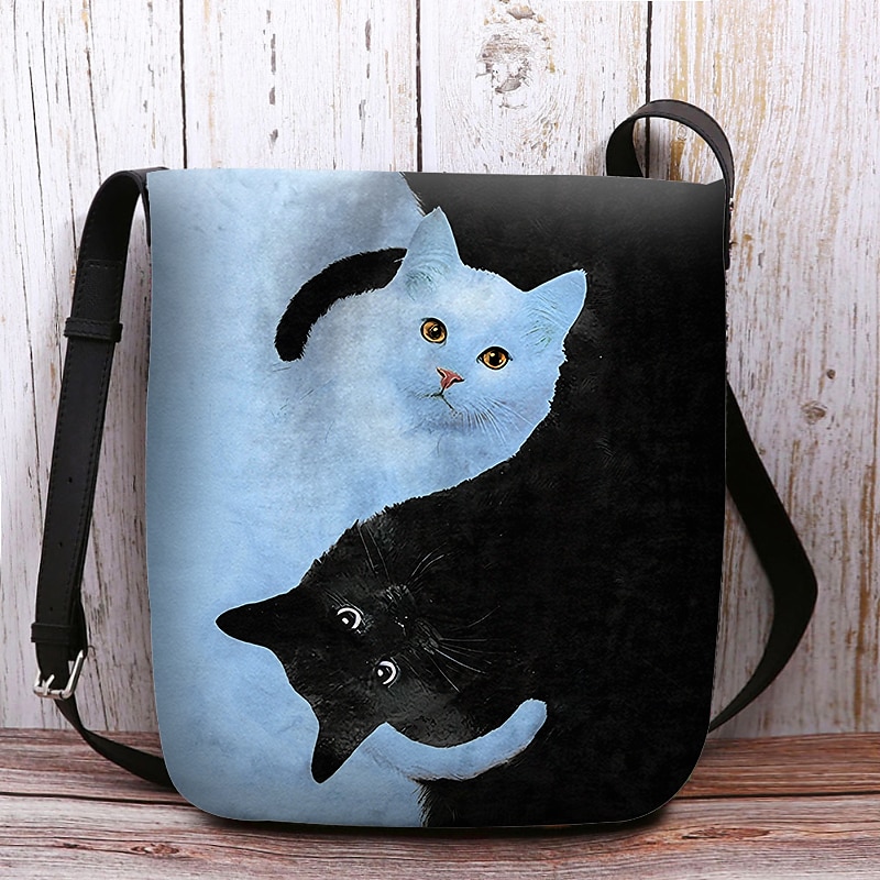 Umhängetasche mit Yin-Yang-Katzen-Design – künstlerische Schultertasche mit schwarz-weißem Katzen-Print für Damen, perfekt für den Freizeit- und Alltagsgebrauch 2025 - $19.99 –P8
