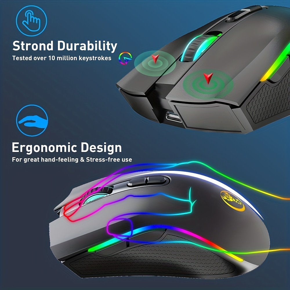 Беспроводная мышь 2,4 г с RGB-подсветкой, перезаряжаемая, 4800 точек на дюйм, регулируемая USB, оптическая оптическая мышь для игр, домашнего офиса, черный/белый 2025 - $36.99 –P4