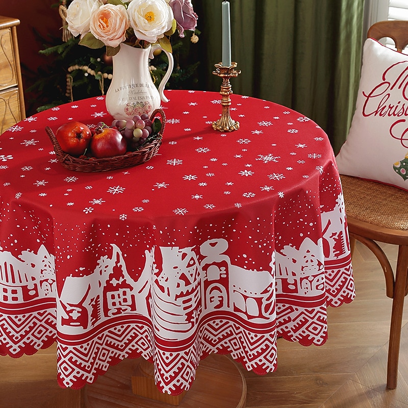Toalha de mesa redonda à prova d'água e resistente a óleo, cobertura de mesa com decoração de inverno para jantar patry de 2025 por $19.99 –P11