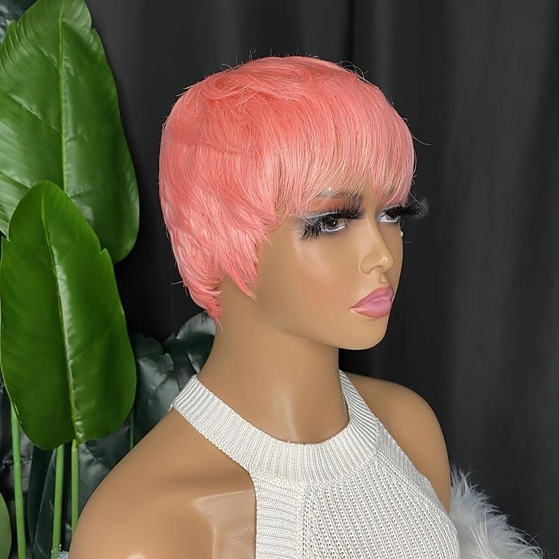 Perruques courtes de lutin de cheveux humains coupe de lutin perruques ondulées roses courtes perruques de cheveux synthétiques courtes en couches pour les femmes de 2025 ? $23.99 –P5