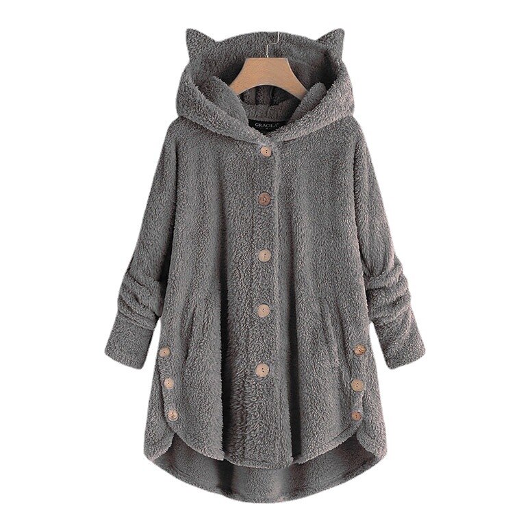 Damen Übergroße Feste Farbe Warm Teddy Fuzzy Langarm Kapuzenpullover Lange Oberteile Strasse Casual Knopf Tasche Schwarz Gelb Rosa Wein Kaffee Herbst Winter 2025 - $19.99 –P6