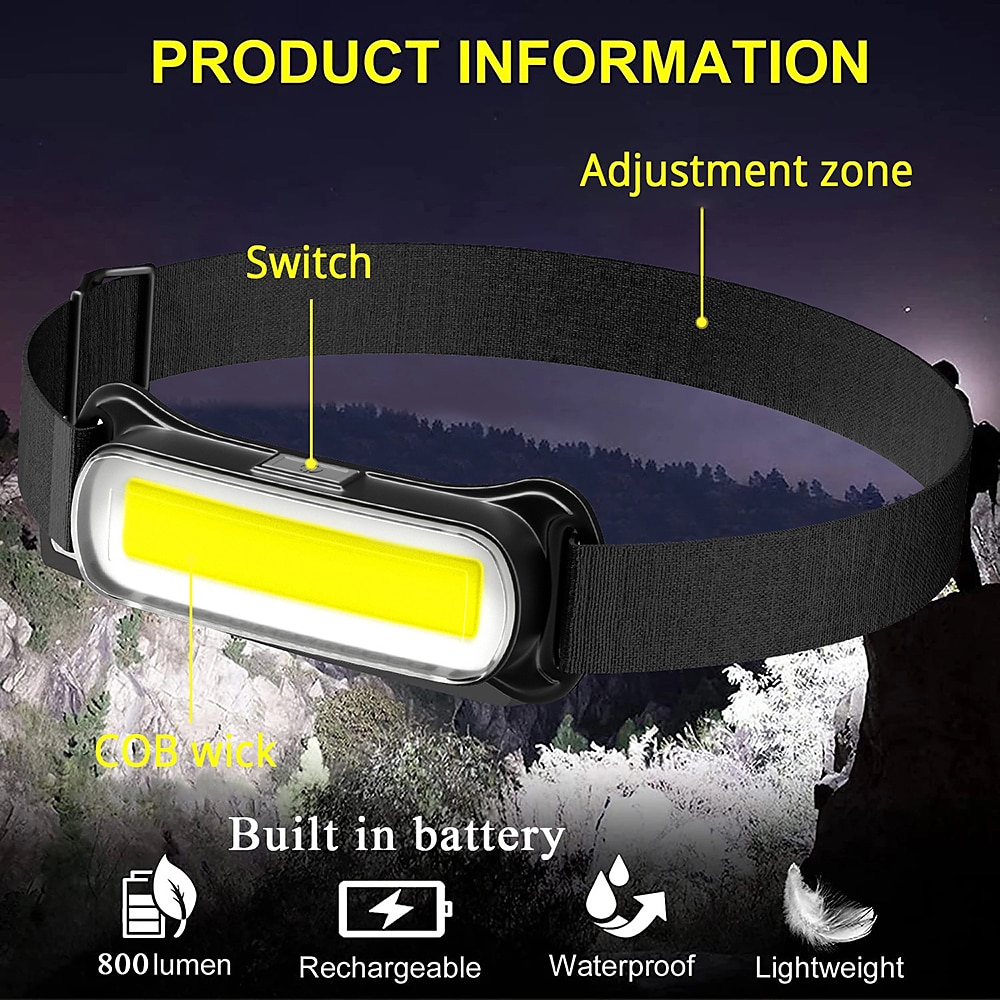 USB Rechargeable LED Headlamp 3 Modes Fishing Camping Lantern Waterproof Mini Headlight Portable Floodlight COB Head Torch 2025 - $8.49 –P1
