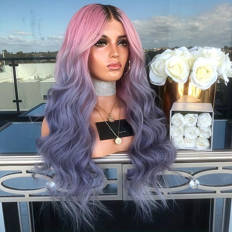 parrucca sintetica lunga e diritta - parrucca di capelli ricci viola ondulati verdi con capelli ricci rosso vino e rosa-viola - parrucchino elegante e versatile per le donne del 2026 a $23.99 –P8