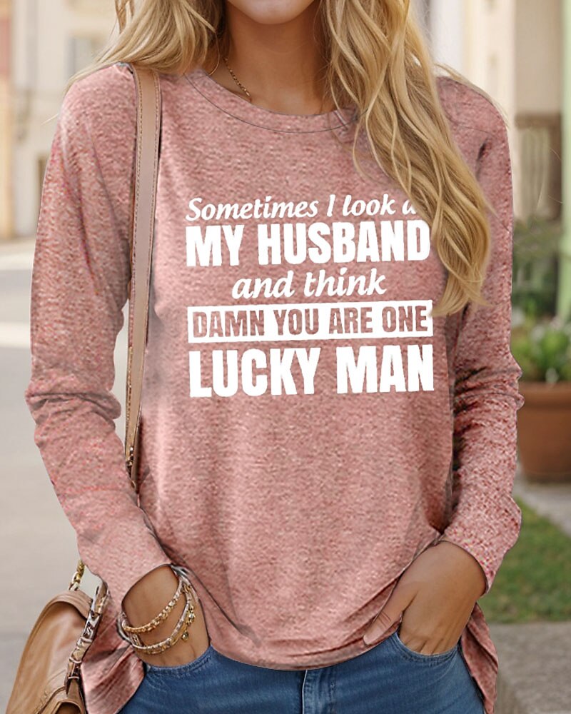 Femme T shirt Lettre Famille Mode manche longue Col Rond Hauts réguliers du quotidien Fin de semaine Imprimer Noir Rose Claire Bleu Vert Kaki Printemps & Automne Printemps, Août, Hiver, Eté de 2025 ? $23.99 –P2