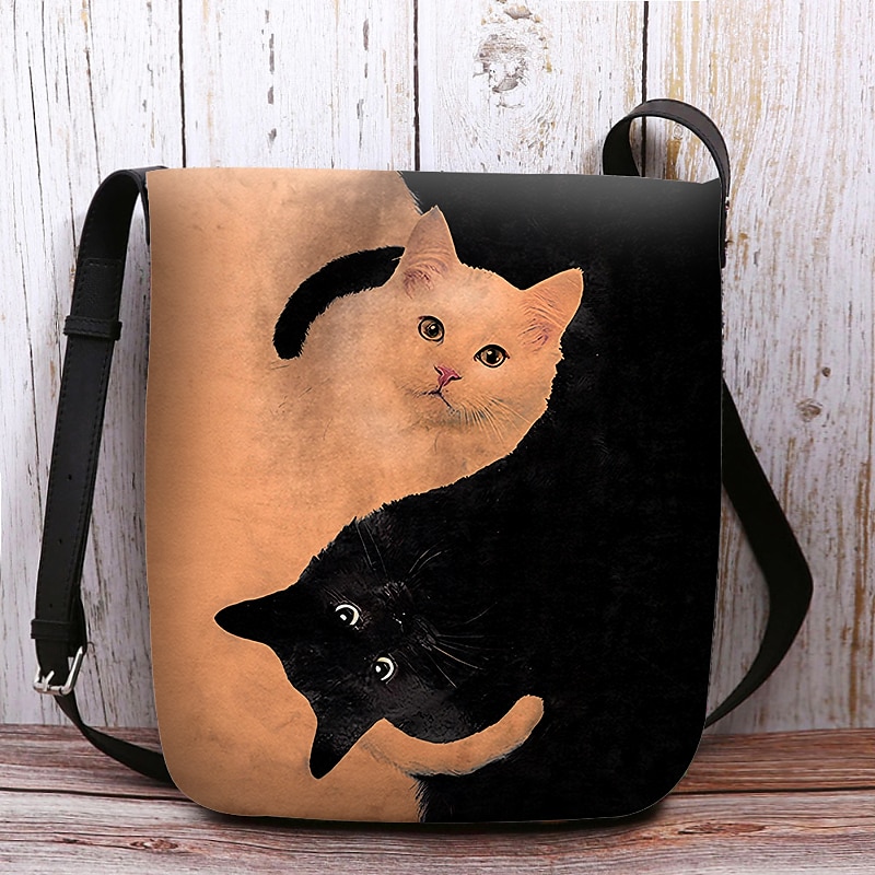Umhängetasche mit Yin-Yang-Katzen-Design – künstlerische Schultertasche mit schwarz-weißem Katzen-Print für Damen, perfekt für den Freizeit- und Alltagsgebrauch 2025 - $19.99 –P9