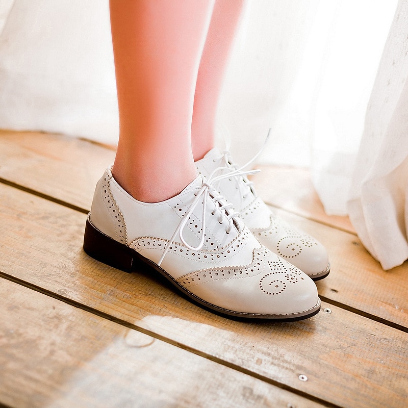 pantofi oxford clasici brogue de damă – pantofi maro din piele artificială cu vârful aripii cu șireturi pentru ținute casual și formale de inspirație vintage 2025 - $42.99 –P21
