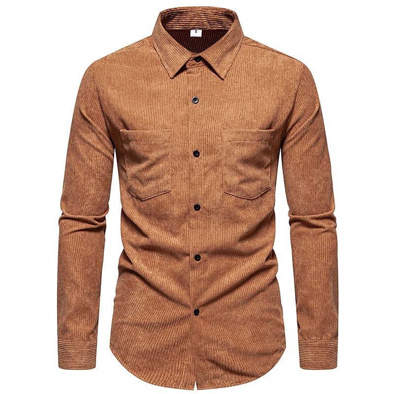 Per uomo Camicia Maglietta informale Camicia di velluto a coste Nero Giallo Rosa Viola Marrone Manica lunga Liscio Bavero Strada Da mare Di base Abbigliamento Di tendenza Comodo del 2025 a $28.99 –P2