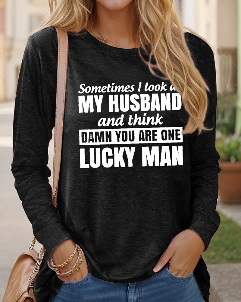 Femme T shirt Lettre Famille Mode manche longue Col Rond Hauts réguliers du quotidien Fin de semaine Imprimer Noir Rose Claire Bleu Vert Kaki Printemps & Automne Printemps, Août, Hiver, Eté de 2025 ? $23.99 –P1
