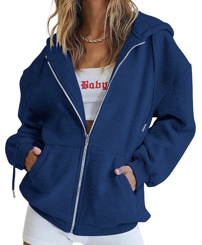 Moletom Moletom com zíper Pullover Tecido Bolso frontal Para Mulheres Adulto Não Imprimindo Rua Casual / Diário de 2025 por $21.99 –P3