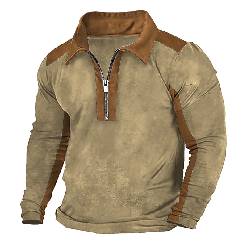 Hombre POLO Polo con media cremallera Trabajo Ropa Cotidiana Diseño Manga Larga Moda Cómodo Bloque de color Bolsillo Cerrar Primavera & Otoño Ajuste regular Negro Marrón Verde Ejército Azul Oscuro 2025 - $16.49 –P3