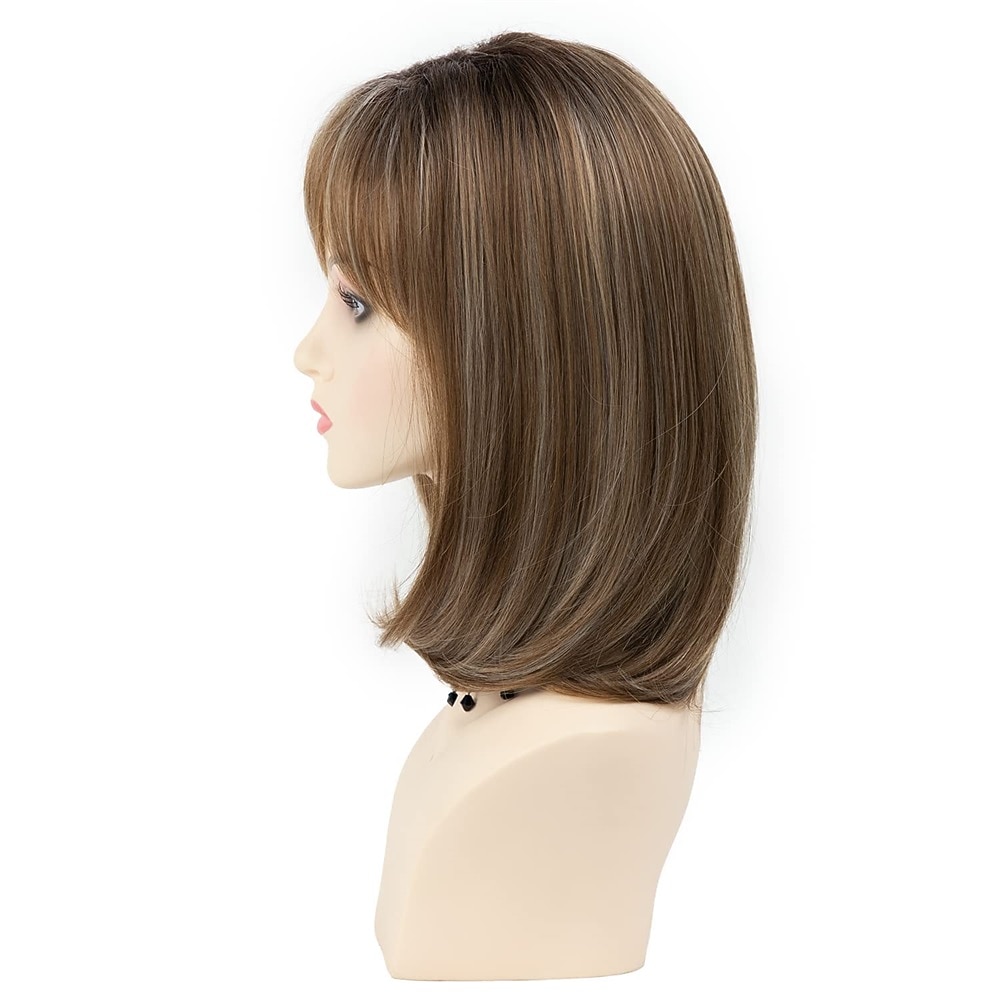 Pelucas cortas en capas de bob rubio ombre para mujeres blancas, peluca de pelo liso sintético con resaltado blanco mezclado rubio con flequillo, pelucas de longitud media para mujeres, peluca de 2026 - $18.99 –P2