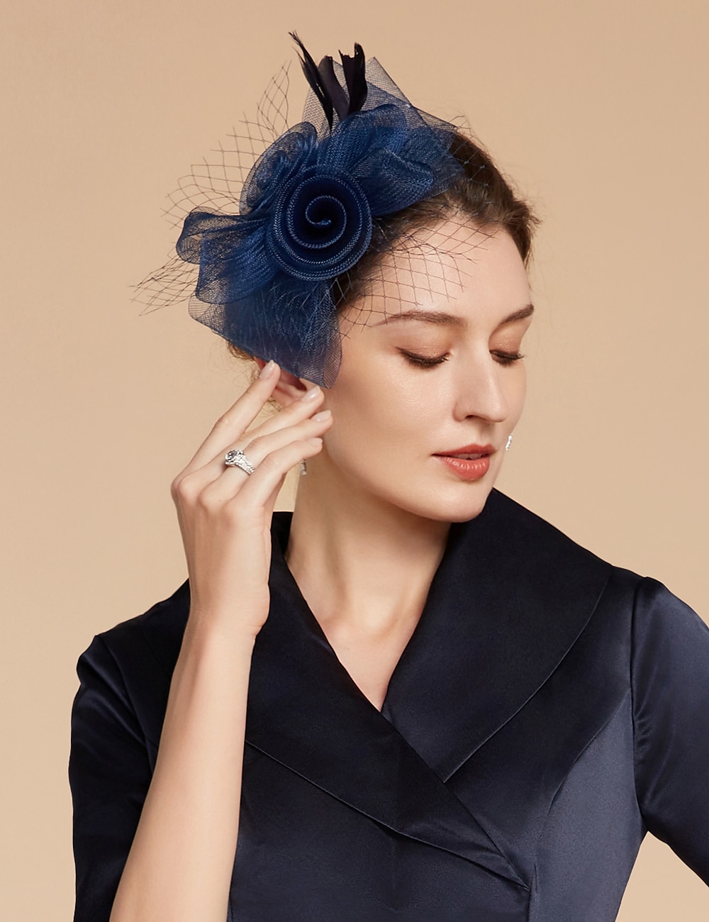 elegante rete in tulle fascinator cappelli copricapo clip fascia con fiocco(i) piuma fiore floreale 1 pz kentucky derby matrimonio tè festa corsa di cavalli cocktail vintage per donne vestito per del 2025 a $18.99 -P3