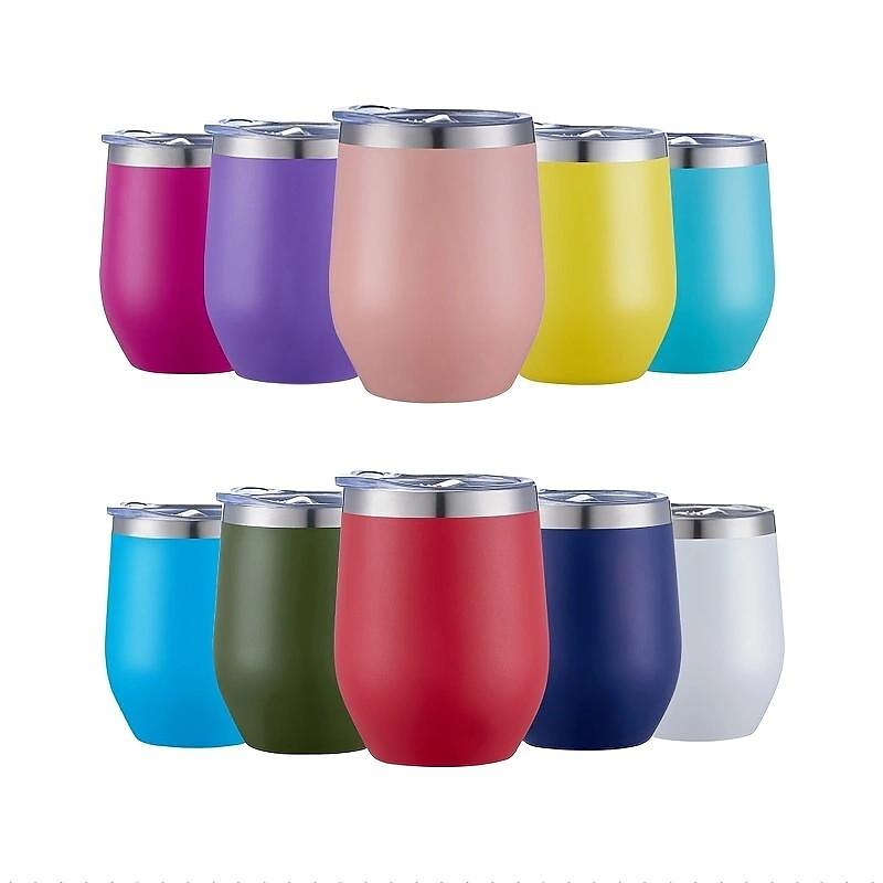 Vaccum Insulated Wine Tumbler With Lid , Stemless Stainless Steel Insulated  Wine Glass 12oz, Double Wall Durable Coffee Mug, For Champaign, Cocktail