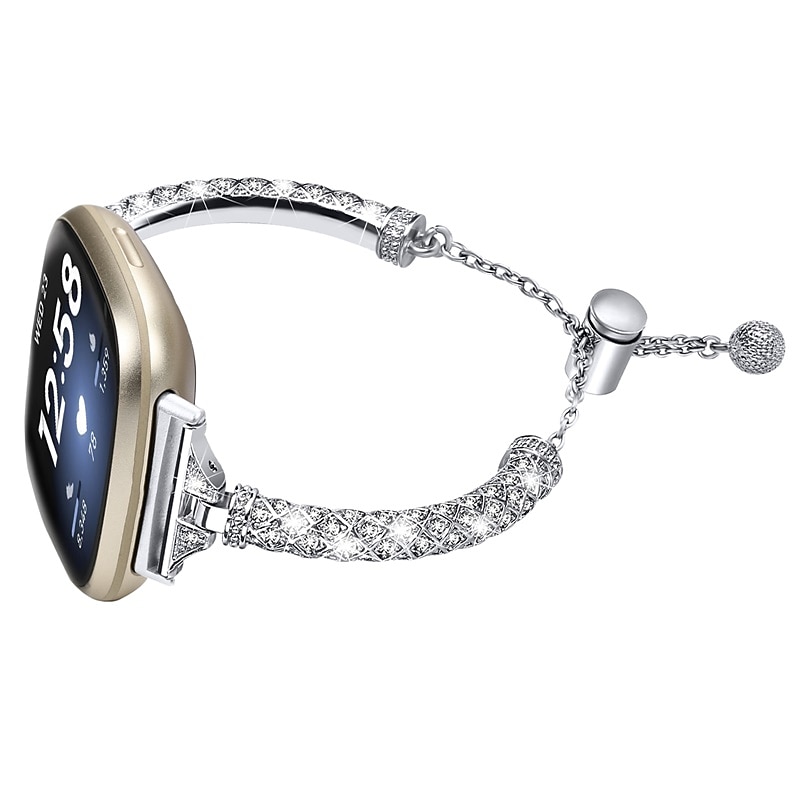 Smart Watch Band Kompatibilis valamivel FitBit Versa 4, Sense 2, Versa 3, Sense Rozsdamentes acél Okos óra Szíj Női Csillogás Kristály Ékszer karkötő Csere Karszalag 2025 - $17.99 –P2