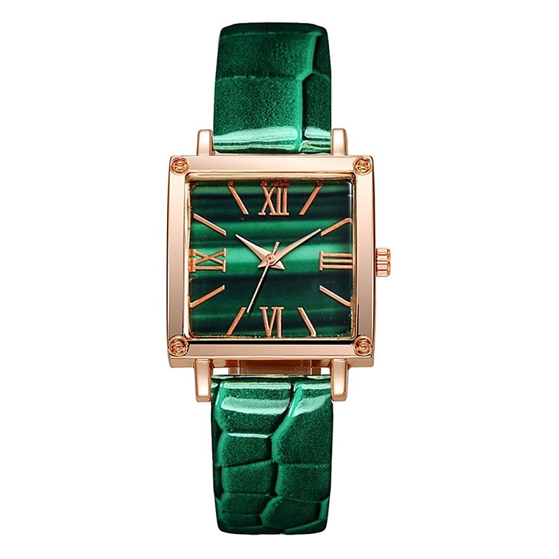 Set 5 buc. Ceas pentru femei Ceas vintage cu cadran pătrat Quartz Ceas analogic Verde și set de bijuterii cu rhinestone Cadou de Ziua Mamei pentru mama ei 2026 - $18.99 –P2