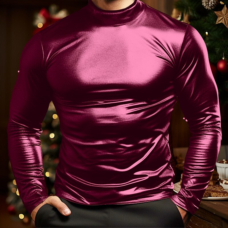 Voor heren T-shirt Shirt met lange mouwen Lange mouw Coltrui Lente & Herfst Effen Modieus Ontwerper Basic Vakantie Straat Uitgaan Zwart Goud Grijs Top T-shirt voor mannen 2025 - $19.99 –P2