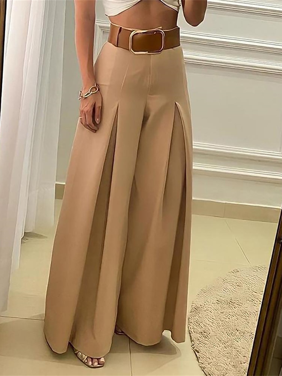 Damen Anzughosen Breites Bein Hosen Hose Elegant Modisch Strassenmode In voller Länge Hoher Taillenbund Glatt Hoher Schnitt Atmungsaktivität Weich Komfortabel Mikro-elastisch Arbeit Strasse Täglich 2025 - GBP £24 –P3