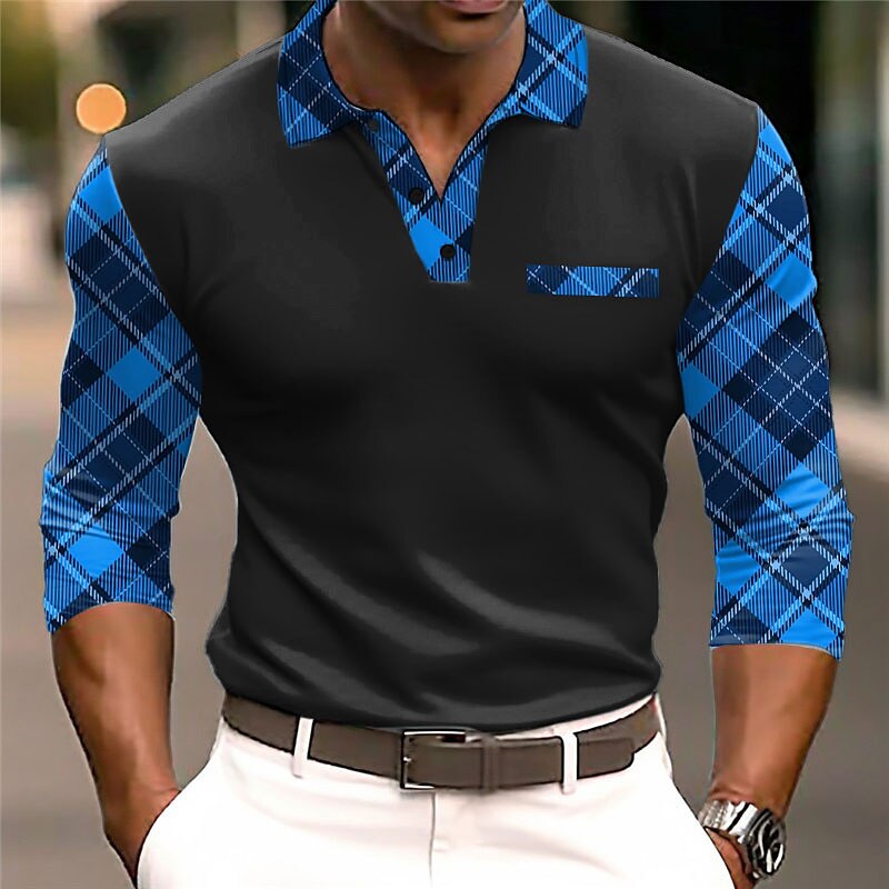 Kentucky Derby Herr Kabelstickad Polo Golf pikétröjor Långärmad Polotröjor Nedvikt Ledigt / vardag 3D Mönster Höst vinter Svart Vit Marinblå 2025 - $23.99 –P4
