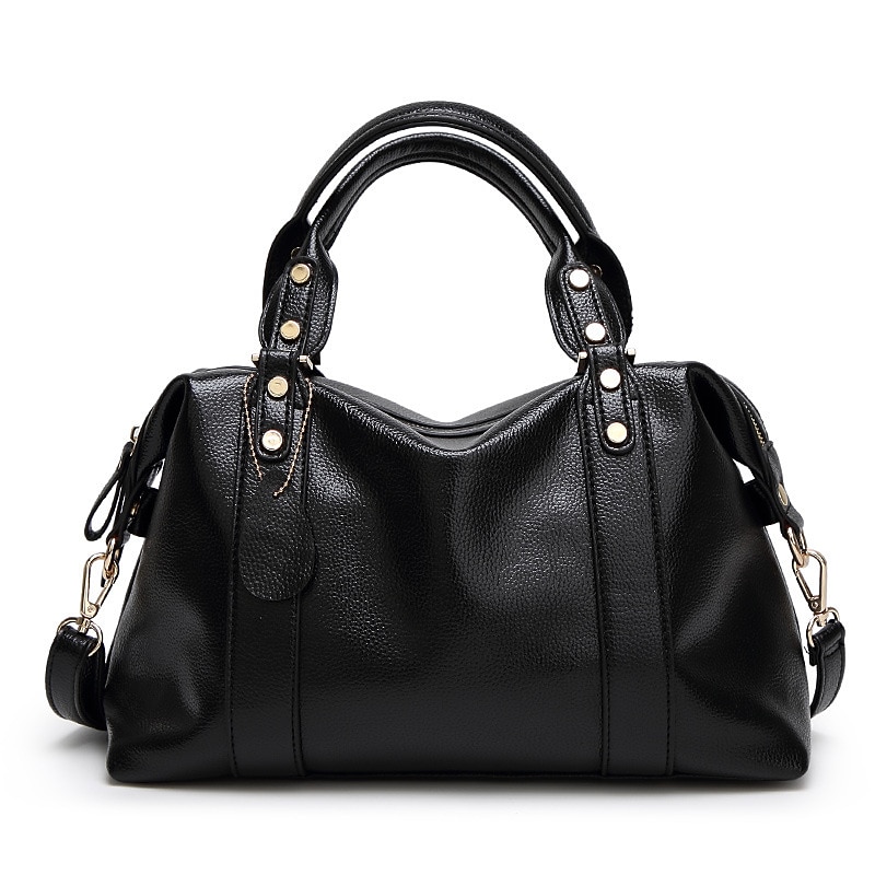 Dam Handväska Crossbody-väska Axelväska Boston väska PU läder Kontor Dagligen Helgdag Nit Dragkedja Stor kapacitet Multi Carry Ensfärgat Svart Rubinrött Blå 2025 - $42.99 –P11