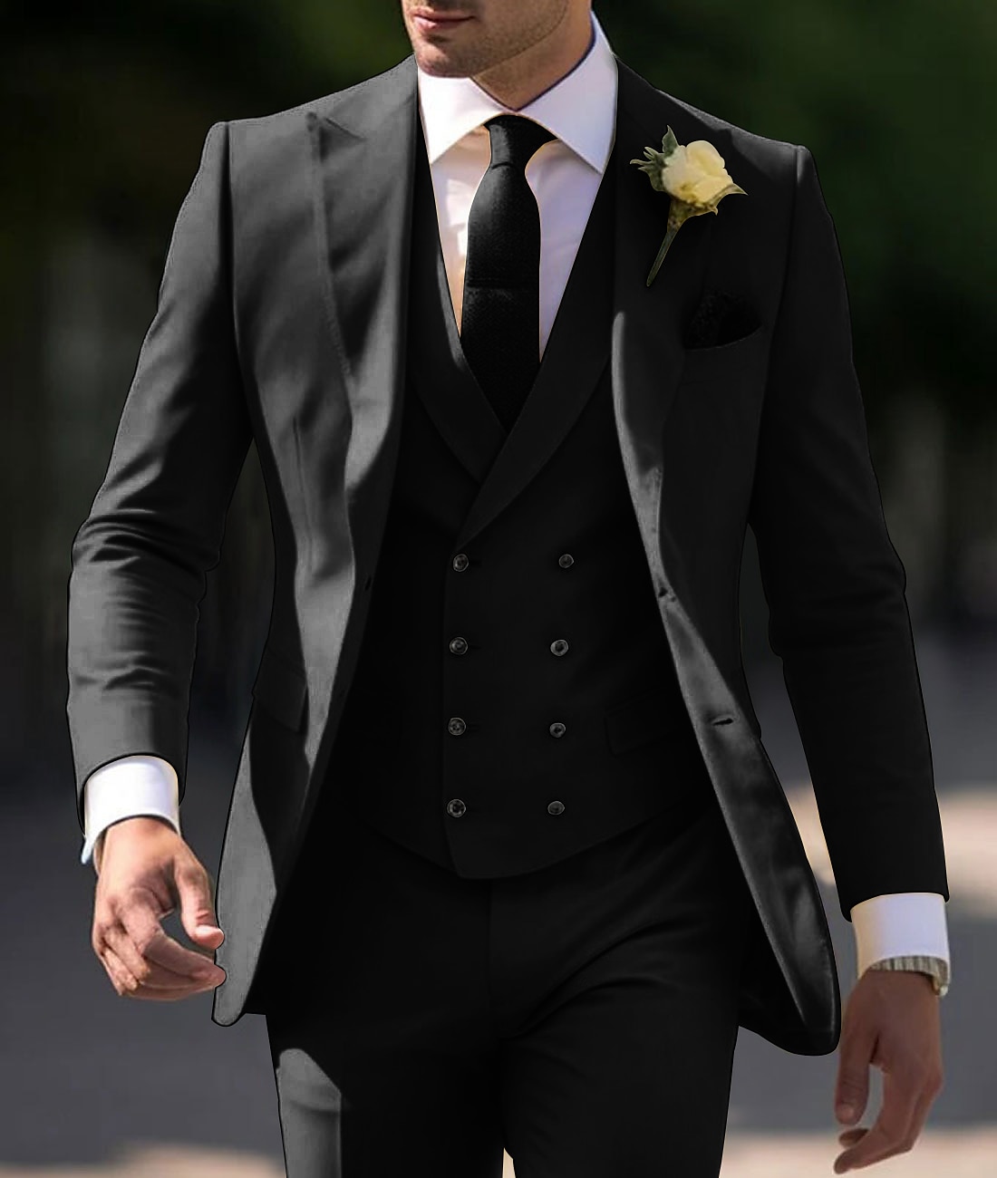 De los hombres Boda Boda de otoño Trajes Pico Amarillo Claro Marrón Color sólido Ajustado Juego de 3 piezas Recto 2 botones 2025 - $139.99 –P7