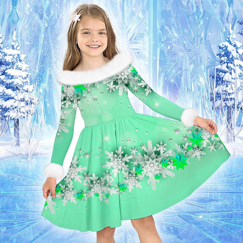 Girls' 3D Snowflake Dress Long Sleeve 3D Print Fall Winter Sports & Outdoor Daily Holiday Cute Casual Beautiful Kids 3-12 Years Casual Dress Swing Dress A Line Dress Above Knee Polyester Regular Fit 2025 - $23.99 –P8