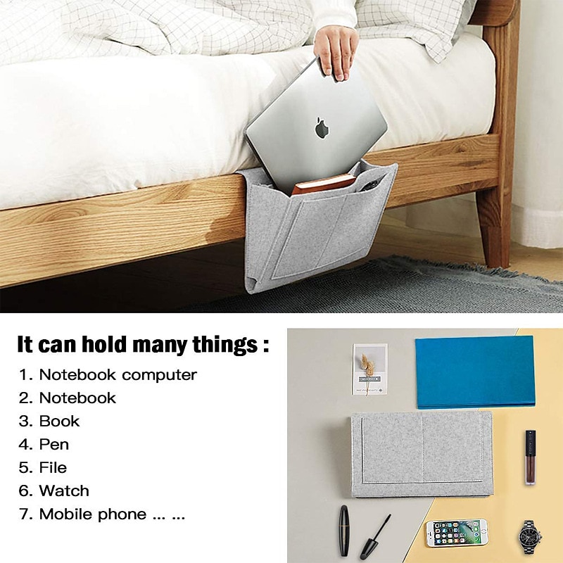 filt nattbords oppbevaringspose pose seng skrivebordsveske sofa tv fjernkontroll hengende caddie sofa oppbevaring arrangør sengeholder lommer 2025 - $9.99 –P1