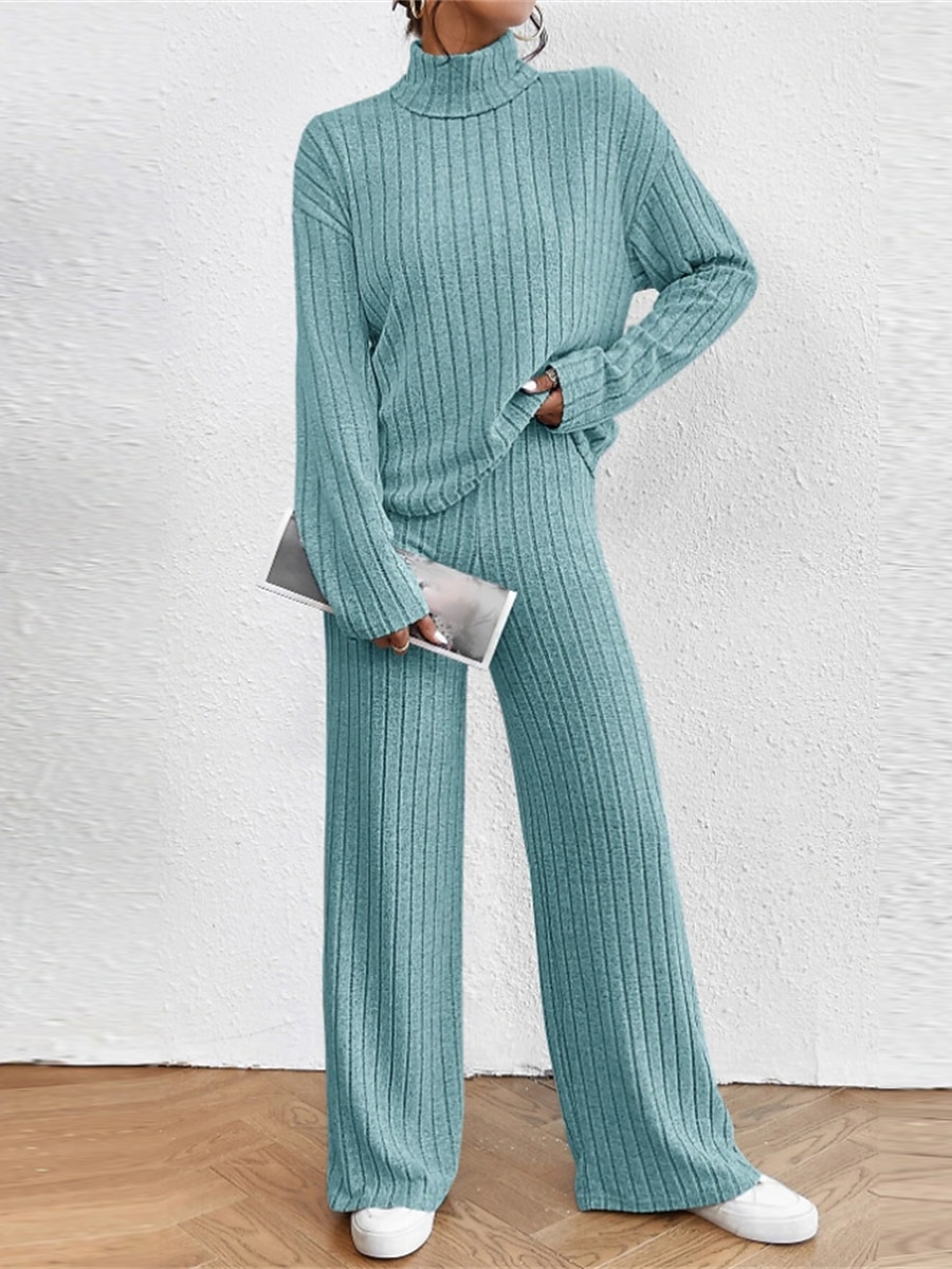 dam loungewear set ren färg ledig komfort mjuk hemgata dagligen polyester andas hög hals långärmad tröja byxa höst vinter hem outfits 2025 - $31.99 –P8