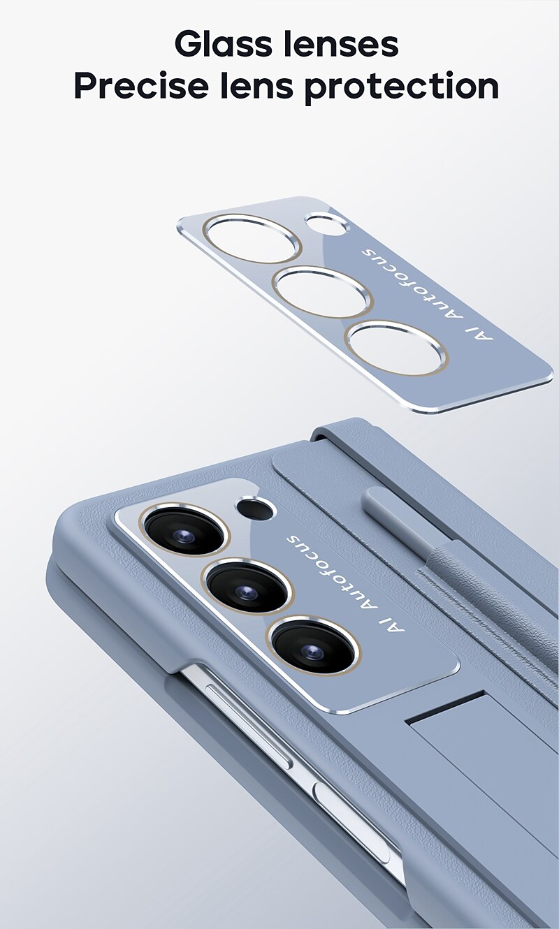 telefoon hoesje Voor Samsung Galaxy Z-vouw 6 Z Fold 5 Z Fold 4 Achterkant met standaard en schermbeschermer met S Pen Effen Kleur PC PU-nahka 2026 - $39.99 –P7