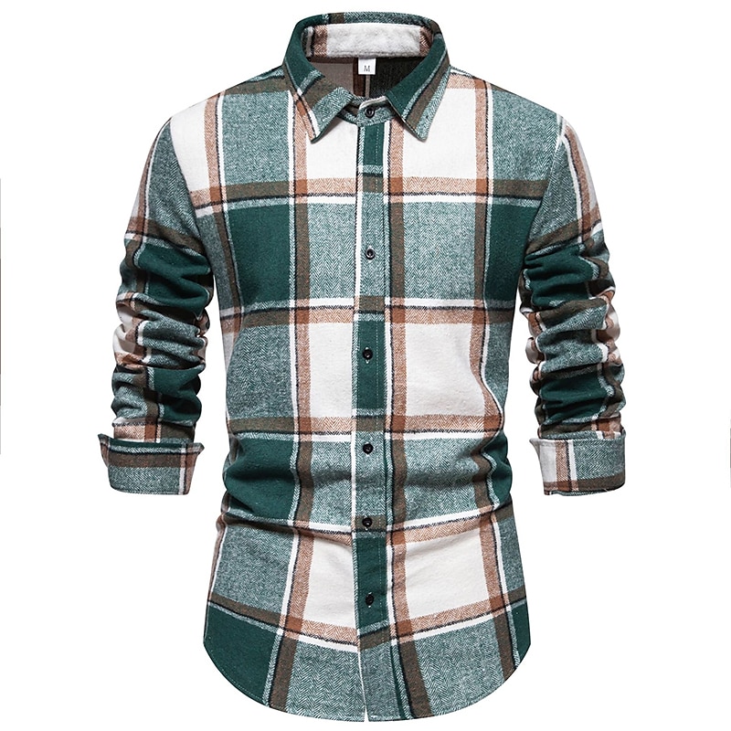 Herr Skjorta Casual skjorta Rutiga skjortor Svart Rodnande Rosa Rubinrött Blå Mörkgrön Långärmad Rutig Kavajslag Semester Gata Grundläggande Kläder Bomull Bomullsblandning Mode Fritid 2025 - $36.99 –P2