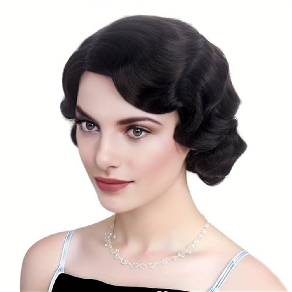 Krátké popelavě hnědé paruky pro ženy přírodní prstová vlna syntetická paruka pro ženy dámy cosplay anime party kostýmy anime flapper paruka halloweenské paruky 2025 - $18.49 –P15